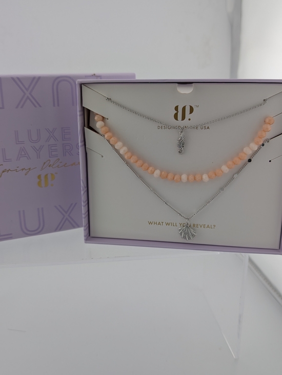 Bomb Party Jewelry - Peach Beaded Layered Necklace Set with Silver Sea Charms